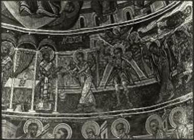 Καλλιανέικα, Μονή Προφήτη Ηλιού. Η Θεία Λειτουργία στην αψίδα (1758).