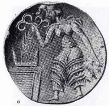 Σφραγιδόλιθος τάφου 2 Μυρσινοχωρίου. Λατρευτική σκηνή (σάρδιος).