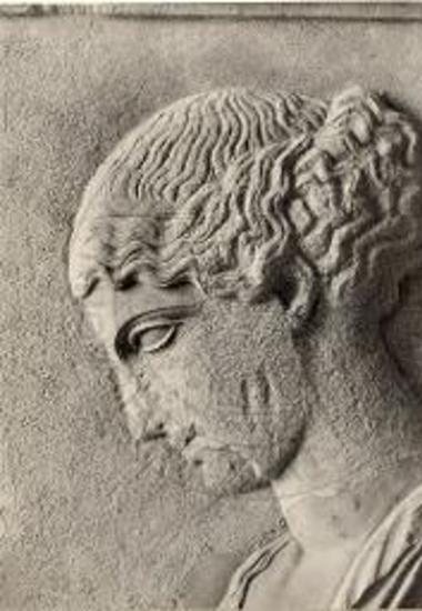 Κεφαλή Περσεφόνης του ρωμαϊκού αντιγράφου του ελευσινιακού αναγλύφου του Εθν. Αρχ. Μουσ. Αθηνών εις το Μητροπολιτικόν Μουσείον της Ν. Υόρκης.