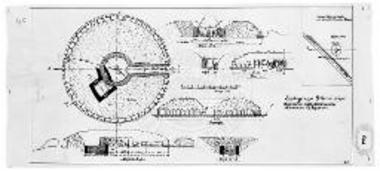 Σχεδιογράφημα θολωτού τάφου Φαρσάλων μετά παρακειμένου Μυκηναϊκού θαλαμοειδούς. Σχετική θέσις τύμβου προς την οδόν Φαρσάλων - Δομοκού.