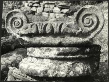 Ιωνική βάσις και κιονόκρανον εκ των κιονοστοιχιών του περιστυλίου.