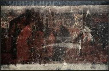 Μουσείο της Καστοριάς. Άγιος Νικόλαος, λεπτομέρεια όπου ο άγιος οδηγείται στο διδασκαλείο, πριν από τη συντήρηση.