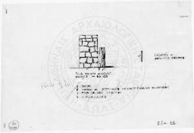 Τομή τοίχου του ελλειψοειδούς χώρου Ι (calida piscina). α: τοίχος, β: στελέχη με μαστοειδή απόφυση (tegulae mammatae), γ: παχύ και αδρό επίχρισμα, δ: ορθομαρμάρωση, ε: στέλεχος με μαστοειδή απόφυση.