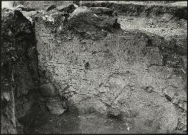 Σύναξη Μαρωνείας. Η βόρεια πτέρυγα διαμερισμάτων της μονής. Τοίχος με χαράξεις στο επίχρισμα.