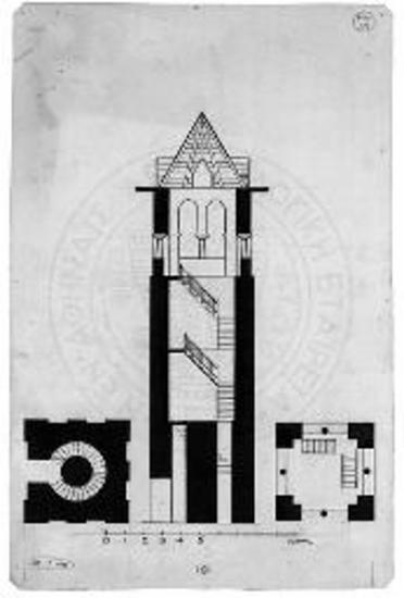 Κατακόρυφος τομή του κωδωνοστασίου της Μ. Βατοπεδίου