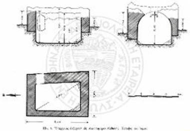 Υπέργειος δεξαμενή εις Λυκοτόμαρον Μεθώνης. Κάτοψις και τομαί.