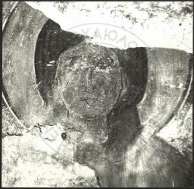 Κουνιώτικη Άνω Πούλα, ναός Αγίου Φιλίππου. Κεφαλή αγίας, λεπτομέρεια τοιχογραφίας.