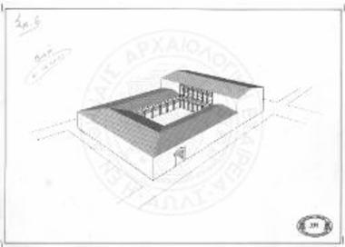 Αναπαράσταση της οικίας της αρπαγής της Ελένης. Προοπτικό. Σχέδιο Γ. Ευλογημένου.