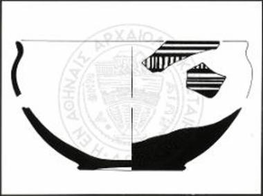 Ζαγορά Άνδρου. Σχέδιον  γεωμετρικού σκύφου συγκεκροτημένου εξ ολίγων τεμαχίων ανευρεθέντων εις την περιοχήν J.