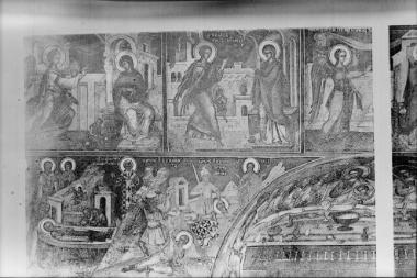 Μονή Μεγίστης Λαύρας, Τράπεζα, Δ. σκέλος. Τοιχογραφίες Δ. τοίχου (αντιγραφή από G. Millet) (33, 34, 38-45)