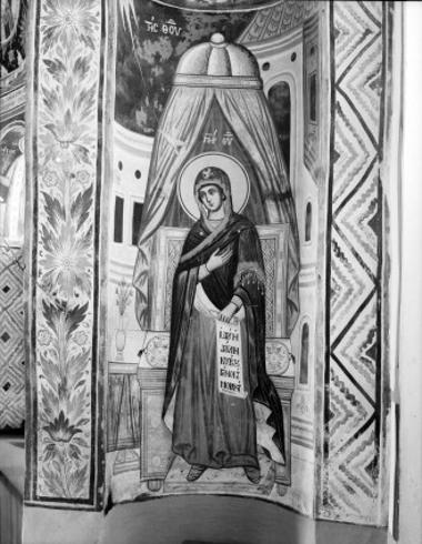 Μονή Βατοπεδίου, Τράπεζα, Δ. σκέλος, Δ. τοίχος, Β. κόγχη. Ο Ευαγγελισμός της Θεοτόκου, λεπτομέρεια (15)