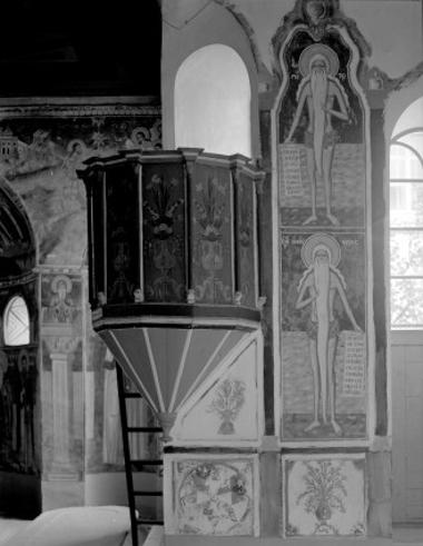 Μονή Βατοπεδίου, Τράπεζα, Δ. σκέλος. Τοιχογραφίες Ν. τοίχου και ο άμβωνας (39, 40)