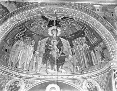 Μονή Διονυσίου, Πρώτη Τράπεζα. Τοιχογραφίες Δ. τοίχου, αψίδα (κόγχη 