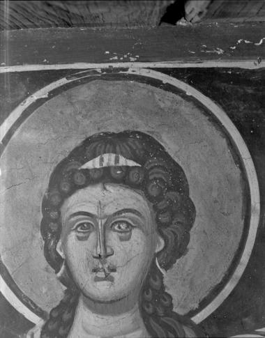 Μονή Παντοκράτορος, Τράπεζα. Τοιχογραφίες Β. τοίχου, Εσωρράχιο θύρας, ανατολική πλευρά. Ή Μονή Παντοκράτορος, Τράπεζα. Τοιχογραφίες Αν. λαμπά στη Β. Θύρα