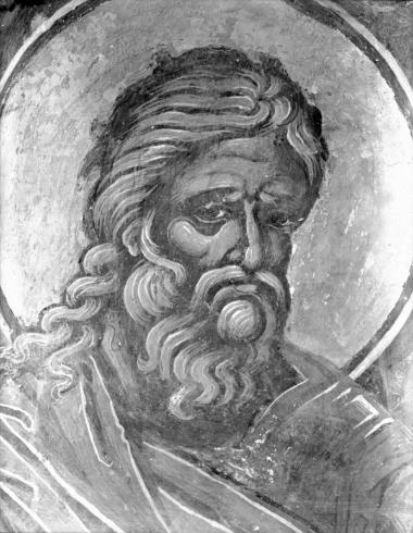 Μονή Παντοκράτορος, Πινακοθήκη. Τμήμα τοιχογραφίας με τον προφήτη Ιεζεκιήλ προερχόμενο από το Καθολικό, ΝΔ παρεκκλήσιο των Τριών Ιεραρχών, Τρούλλος, τύμπανο