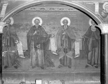 Μονή Ξηροποτάμου, Τράπεζα, Βόρειο σκέλος. Τοιχογραφίες Β. κιονοστοιχίας-νότια όψη- και Β. τοίχου (72, 73, 56-59)