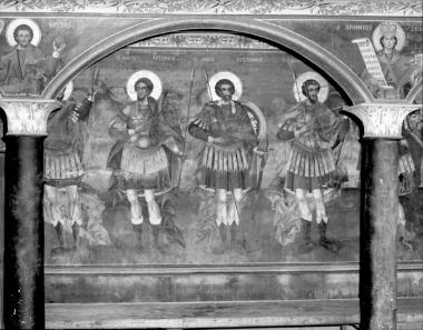 Μονή Ξηροποτάμου, Τράπεζα, Βόρειο σκέλος. Τοιχογραφίες Β. κιονοστοιχίας-νότια όψη- και Β. τοίχου (74, 75, 64-67)