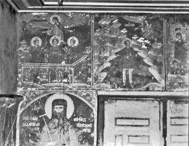 Μονή Δοχειαρίου, Τράπεζα, Β. σκέλος. Τοιχογραφίες Αν. τοίχου, βόρειο τμήμα (1, 2)