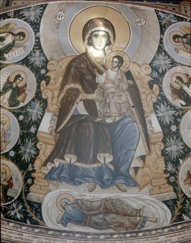 Μονή Βατοπεδίου, Τράπεζα, Ν. σκέλος. Τοιχογραφίες Δ. τοίχου , κόγχη ηγουμένου (3, 6)