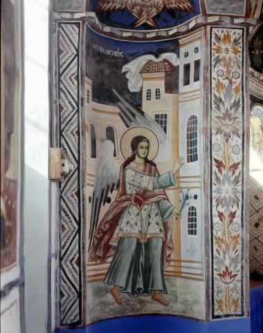 Μονή Βατοπεδίου, Τράπεζα, Ν. σκέλος. Τοιχογραφίες Δ. τοίχου , νότια κόγχη (8). Ο αρχάγγελος Γαβριήλ από τον Ευαγγελισμό της Θεοτόκου