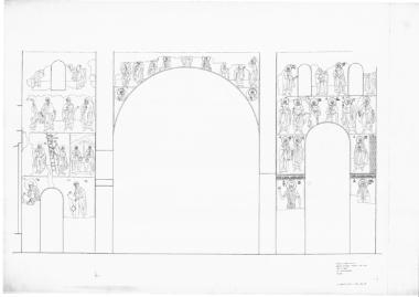 Ναός Πρωτάτου. Κατά μήκος τομή Ν2-Ν2 δια μέσου πρόθεσης, βόρειου χόρου και Β.Δ. διαμερίσματος