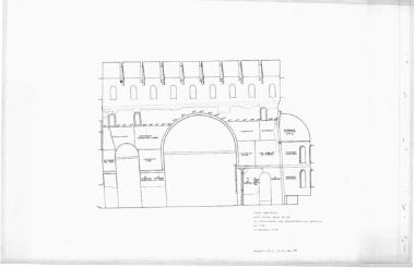 Ναός Πρωτάτου. Κατά μήκος τομή Β1-Β1 στον άξονα με επισήμανση εικονογραφικών θεμάτων