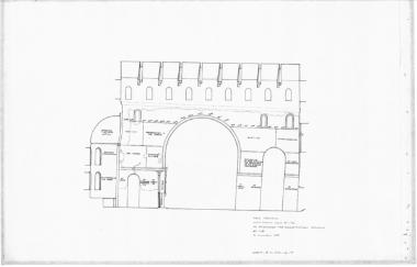 Ναός Πρωτάτου. Κατά μήκος τομή Ν1-Ν1 στον άξονα με επισήμανση εικονογραφικών θεμάτων