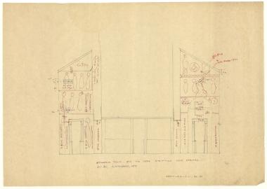 Ναός Πρωτάτου. Κατά πλάτος τομή στα ιερά Δ1-Δ1 με αναγραφή εικονογραφικών θεμάτων