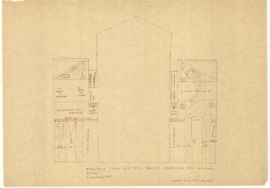 Ναός Πρωτάτου. Κατά πλάτος τομή στους χόρους Δ2-Δ2 με αναγραφή εικονογραφικών θεμάτων