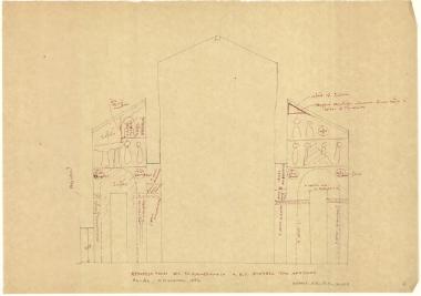 Ναός Πρωτάτου. Κατά πλάτος τομή στο Β.Δ. και Ν.Δ. διαμέρισμα Α3-Α3 με αναγραφή εικονογραφικών θεμάτων