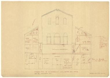 Ναός Πρωτάτου. Κατά πλάτος τομή Δ3-Δ3 στο Β.Δ. και Ν.Δ. διαμέρισμα με αναγραφή εικονογραφικών θεμάτων