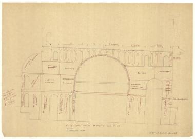 Ναός Πρωτάτου. Κατά μήκος τομή Ν1-Ν1 με αναγραφή εικονογραφικών θεμάτων