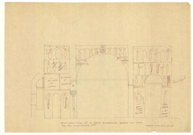 Ναός Πρωτάτου. Κατά μήκος τομή Ν2-Ν2 δια των νότιων διαμερισμάτων με αναγραφή εικονογραφικών θεμάτων