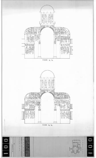 Μονή Κουτλουμουσίου, Καθολικό. Τομή Α1-Α1 κατά πλάτος στους χόρους. Τομή Δ1-Δ1 κατά πλάτος στους χόρους