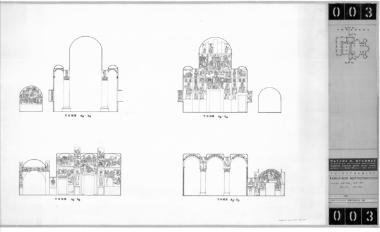 Μονή Κουτλουμουσίου, Καθολικό. Α4-Α4 τομή δια μέσου παρεκκλησίου Παναγίας Β.Δ. Και Ν.Α. διαμερίσματος κυρίως ναού. Δ4-Δ4 τομή δια μέσου παρεκκλησίου Παναγίας Β.Δ. Και Ν.Δ. παρεκκλησίου Τομή Α5-Α5 δια μέσου του παρεκκλησίου της Παναγίας και της Λιτής. Τομ