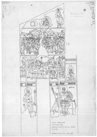 Ναός Πρωτάτου. Δοκιμή σχεδίου με μελάνι. Τομή Δ2-Δ2. Δυτικός τοίχος νότιου χόρου