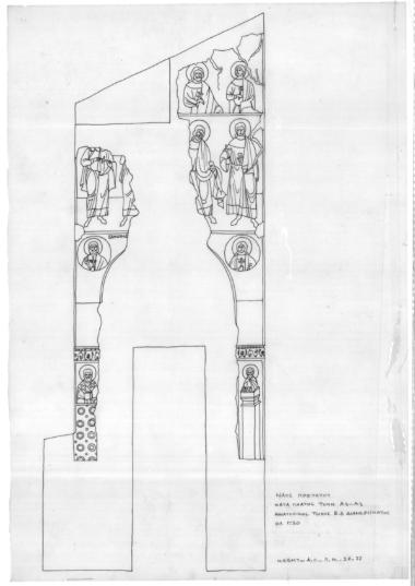 Ναός Πρωτάτου. Δοκιμή σχεδίου με μελάνι. Τομή Α3-Α3. Ανατολικός τοίχος Β.Δ. διαμερίσματος