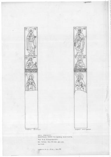 Ναός Πρωτάτου. Δοκιμή σχεδίου με μελάνι. Τομές Α3-Α3 και Δ3-Δ3. Εσωρράχια τόξου του βόρειου ανοίγματος του Ν.Δ. διαμερίσματος