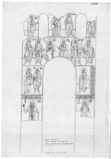 Ναός Πρωτάτου. Τομή Ν2-Ν2. Ο νότιος τοίχος του Β.Δ. διαμερίσματος (δοκιμή σχεδίου)