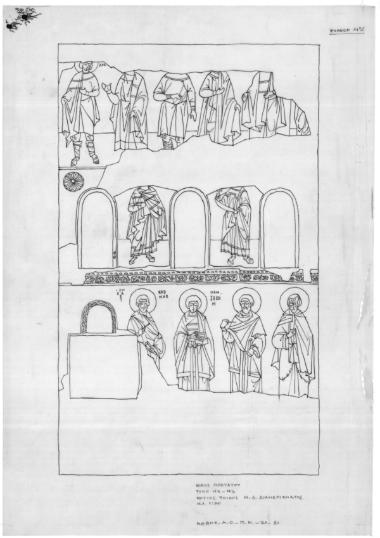 Ναός Πρωτάτου. Δοκιμή σχεδίου με μελάνι. Τομή Ν3-Ν3. Νότιος τοίχος Ν.Δ. διαμερίσματος