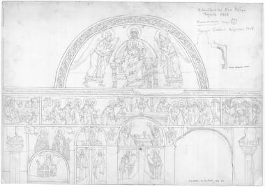 Καρυές, Χελανδαρινός ναός Μολυβοκκλησιάς. Ανάπτυγμα κόγχης ιερού και Πλατυτέρα