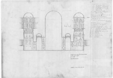 Μονή Κουτλουμουσίου, Καθολικό. Κατά πλάτος τομή Δ2-Δ2 δια μέσου του νότιου τυπικάριου, διακονικού, ιερού, πρόθεσης, και βόρειου τυπικάριου