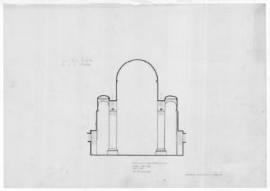 Μονή Κουτλουμουσίου, Καθολικό. Τομή Δ3-Δ3 δια μέσου του Β.Α. διαμερίσματος, ανατολικής καμάρας και Ν.Α. διαμερίσματος