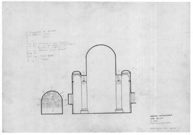 Μονή Κουτλουμουσίου, Καθολικό. Τομή Α4-Α4 δια μέσου του παρεκκλησίου της Παναγίας του Β.Δ. και Ν.Δ. διαμερίσματος του κυρίως ναού