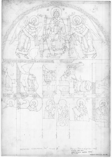 Ναός Πρωτάτου. Κατά πλάτος τομή Α1-Α1. Η κόγχη του ιερού