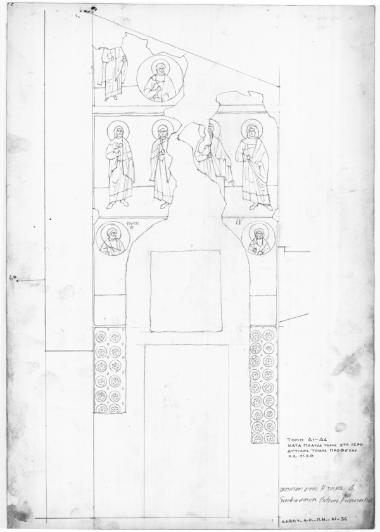 Ναός Πρωτάτου. Κατά πλάτος τομή Δ1-Δ1 στην πρόθεση. Ο δυτικός τοίχος