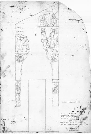 Ναός Πρωτάτου. Κατά πλάτος τομή Α3-Α3. Ο ανατολικός τοίχος του Β.Δ. διαμερίσματος
