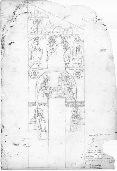 Ναός Πρωτάτου. Κατά πλάτος τομή Α3-Α3. Ο ανατολικός τοίχος του Ν.Δ. διαμερίσματος