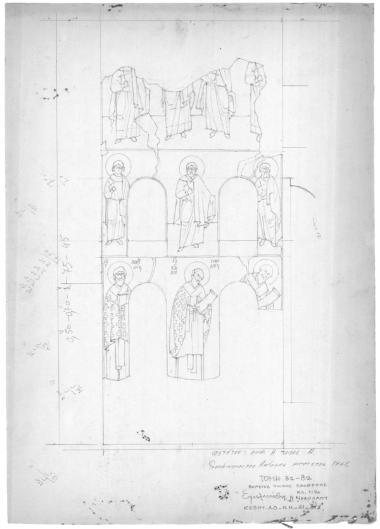 Ναός Πρωτάτου. Κατά μήκος τομή Β2-Β2. Ο βόρειος τοίχος της πρόθεσης
