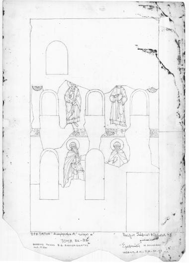 Ναός Πρωτάτου. Κατά μήκος τομή Β2-Β2. Ο βόρειος τοίχος του Β.Δ. διαμερίσματος